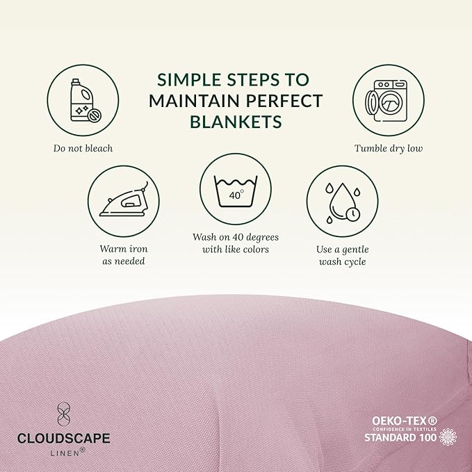 Cloud Scape Linen 100% Cotton Blanket King Size for Bed – Heavy & Soft, All Season, Winter Layering Blanket, Herringbone Weave, Best Gift for Christmas, fits Up to Cal King, 92x108, Seashell Pink