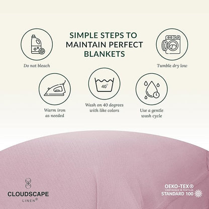 Cloud Scape Linen 100% Cotton Blanket Queen Size - Heavy and Soft, Season, Winter Cozy Blanket, Herringbone Weave, Best Gift for Women, fits Full Size Bed, 92x92, Seashell Pink