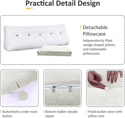 Wedge Pillow Headboard Reading Pillow for Sitting Up in Bed Adult Backrest Large Triangle Bolster Pillow for Couch Daybed Cushion Lumbar Body Support Leg Positioning（Ivory Beige, King）