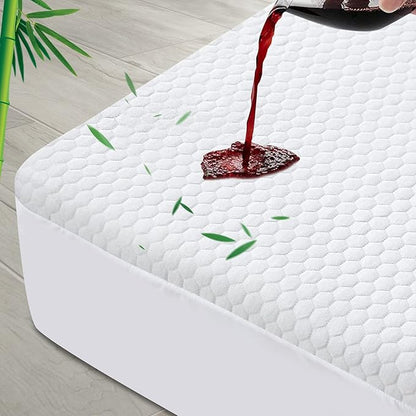 Waterproof King Size Mattress Protector, Viscose 3D Cooling Breathable Air Fabric Soft Mattress Pad Cover, Fitted 8-18 inch Deep Pocket, Washable Noiseless (White, King)