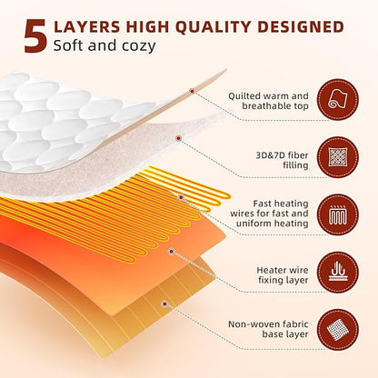 MASVIS Heated Mattress Pad Queen Size with Dual Control - Electric Mattress Pad Cover with 9 Heating Settings & Auto Off 2/4/6/10 Hrs, Deep Pocket Bed Warmer Protector for Winter, ETL Certified,White