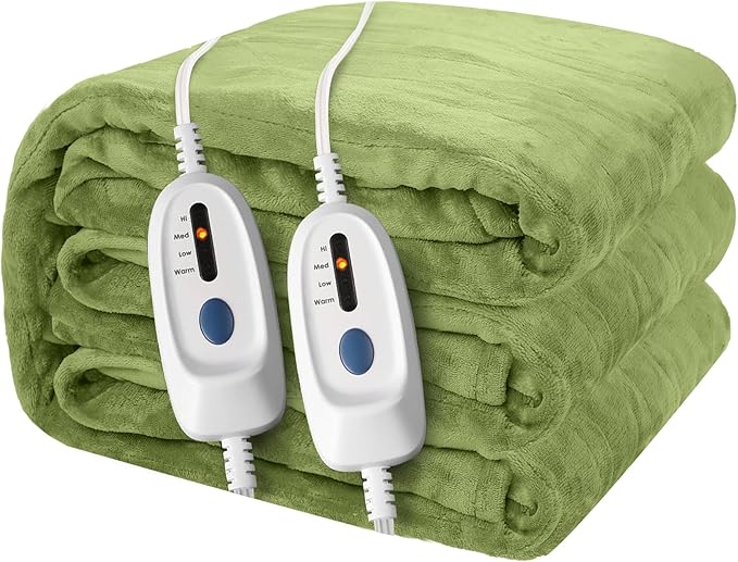 Electric Heated Blanket 84"x90" Queen Size Microplush Cover Blanket, 4 Heat Settings & 10 Hours Auto Off, Cozy & Warm for All Night, Machine Washable, Green