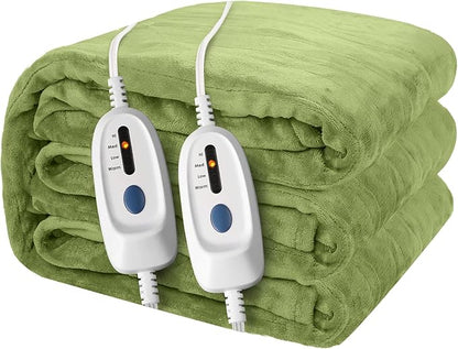 Electric Heated Blanket 84"x90" Queen Size Microplush Cover Blanket, 4 Heat Settings & 10 Hours Auto Off, Cozy & Warm for All Night, Machine Washable, Green