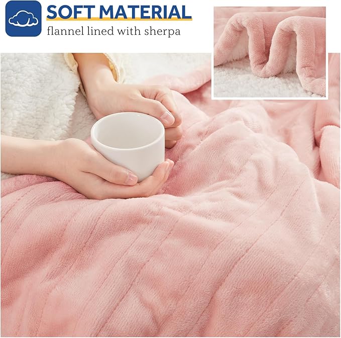 Sealy Heated Throw Blanket, Flannel & Sherpa Electric Throw with 6 Heat Setting & 2-10 Hours Auto Shut Off, Fast Heating & Machine Washable, 50x60 Inch, Pink