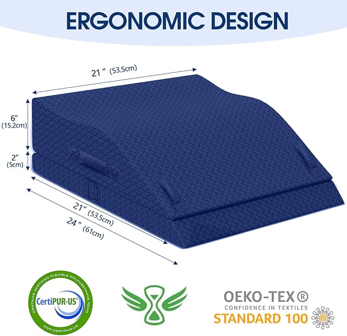 Elevation Pillows for Leg After Surgery, Memory Foam Adjustable Wedge Pillow for Injury or Rest, Ankle Pillow for Sleeping Blood Circulation Blue/Double Leg