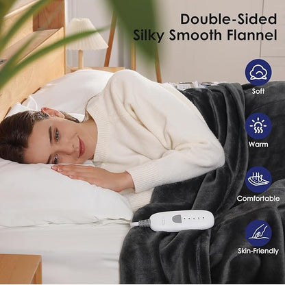 Electric Blanket Queen Heated Blanket Queen Size 84''X90'' - Soft Plush Flannel with Dual Controllers, 5 Heating Level & 10 Hour Auto Off, ETL Certified, Warm Gifts for Grandma(Charcoal Grey)