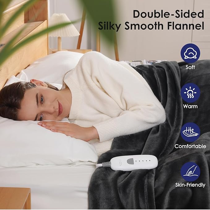 Heated Blanket Full Size Electric Blanket 72" X 84" with 5 Heating Level & 10 Hour Auto Off, Ultra-Warm Selected Flannel Heating Blanket for Adults, Machine Washable, Gifts for Grandma(Charcoal Grey)