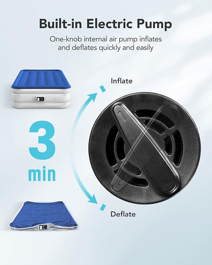 iDOO Air Mattress Full with Built in Pump, Upgraded Blow up Mattress Full, Inflatable Mattress for Home Camping and Guest Bed, 2-Min Portable & Comfortable Air Bed, Colchon Inflable