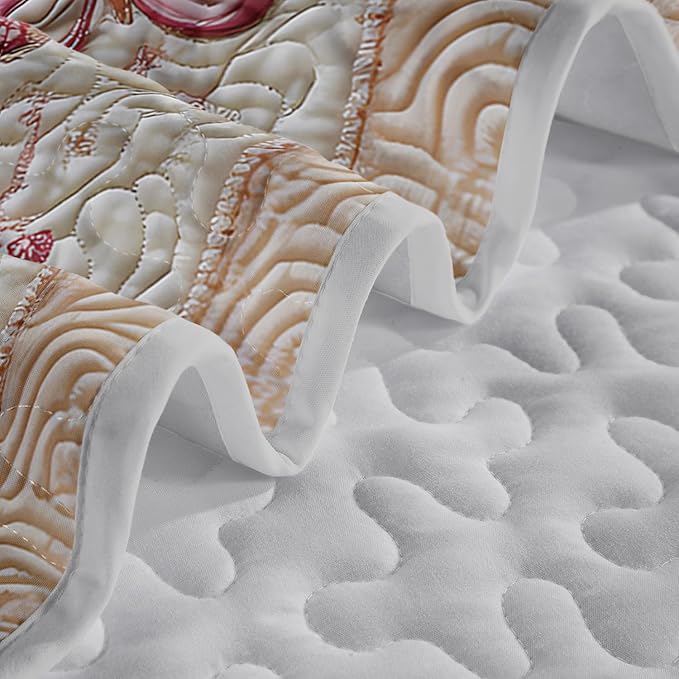 Kawaii White Teddy Bear Quilts Bedding Twin 3Pcs Cartoon Butterfly Rose Bouquet Bed Set Fantasy Flower Pet Toy Bear Bedspread Coverlet with 2 Pillowcases for Kid Boy Girl Teen Adult Room Decor