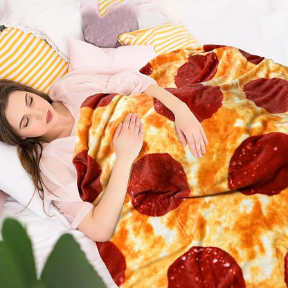 HDFK Pizza Blanket for Kids, Round Food Blankets Funny Gifts Realistic Cheese Pepperoni Cozy Throw Double-Sided Short Plush Flannel Soft Fuzzy Novelty Red 60 inches for Couch Bed Lightweight