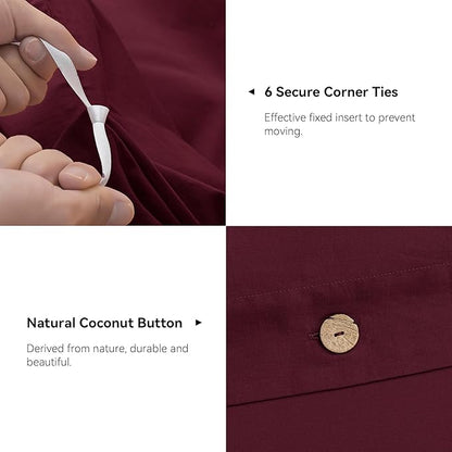 JELLYMONI Cotton Duvet Cover Full Size - Burgundy Comforter Cover with Button 100% Washed Cotton 3PCS Breathable Soft Solid Bedding Set Duvet Cover 80×90in & 2 Pillowcases (NO Comforter)