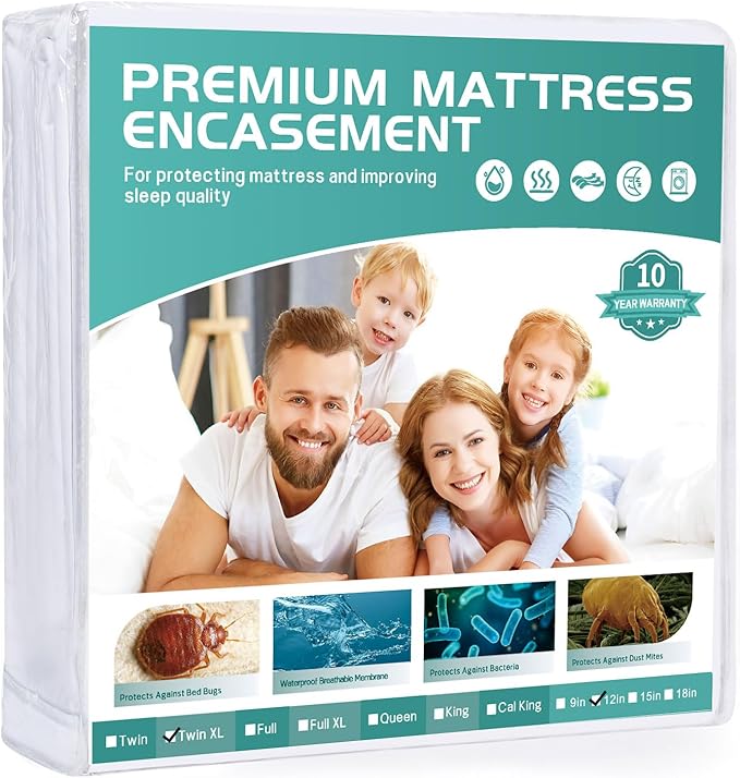 【Dorms Hotel Exclusive】 Twin XL Mattress Protector 39"x80" Fits 10/11/12 in Deep, Zipper, Waterproof, Terry Top Pocket Spring Mattress Cover Encasement