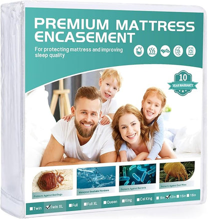 【Dorms Hotel Exclusive】 Twin XL Mattress Protector 39"x80" Fits 10/11/12 in Deep, Zipper, Waterproof, Terry Top Pocket Spring Mattress Cover Encasement