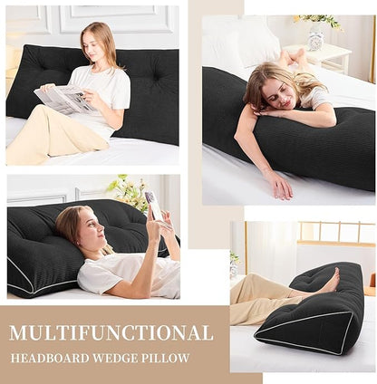 Sasttie Headboard Pillow Twin/Twin XL, Wedge Pillow Headboard for Dorm, Triangular Daybed Backrest Cushion for Sitting or Reading in Bed, with Removable Washable Cover, Black