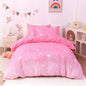 JSD Pink Stars Kids Duvet Cover Set Queen Size, 3 Piece Girls Space Theme Microfiber Comforter Cover with Pillow Shams Zipper Closure, Comforter Not Included