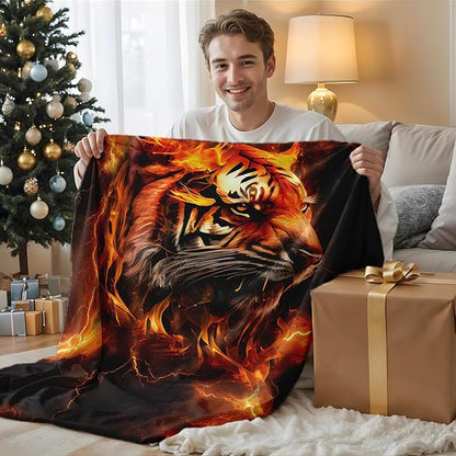Kids Blanket Tiger Blankets for Boys Teens Gift for Son Grandson, Cozy 80 x 60 Inches Lightweight Flannel Throws for Travel Bed Living Room Garden Sofa