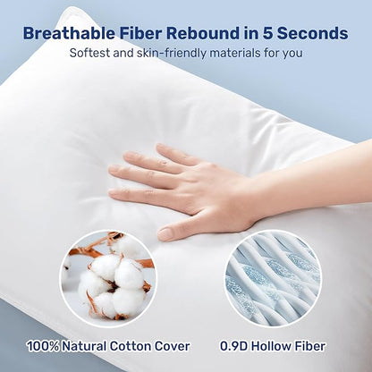 UNIKOME Ultra Soft King Size Pillows Set of 2 - Hotel Collection Luxury 100% Cotton Cover Down Alternative Bed Pillow, Fluffy Pillows for Back, Stomach or Side Sleepers