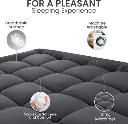 Utopia Bedding Full Mattress Pad, Quilted Fitted Premium Mattress Protector, Deep Pocket Cover Stretches up to 16 Inches, Fluffy Pillow Topper (54x75 Inches, Grey)