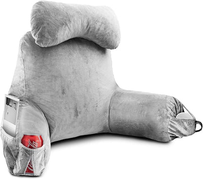 Reading Pillow for Sitting in Bed Adult, Reading Pillow with Shredded Memory Foam (LightGery, Extra Large 25" H)