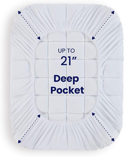 SLEEP ZONE Twin Size Cotton Mattress Pad, Machine Washable Mattress Protector Cover, Soft Cotton Top Cooling Mattress Topper Fits 8-21 inch Deep Pocket, Twin