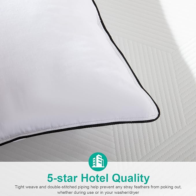 APSMILE Medium Firm Feathers Down/Poly Pillow Queen Size Set of 2, Luxury Feather Pillow for Sleeping, 100% Organic Cotton Cover Hotel Bed Pillow, Wrapped in Polyester (White, 20"x30")