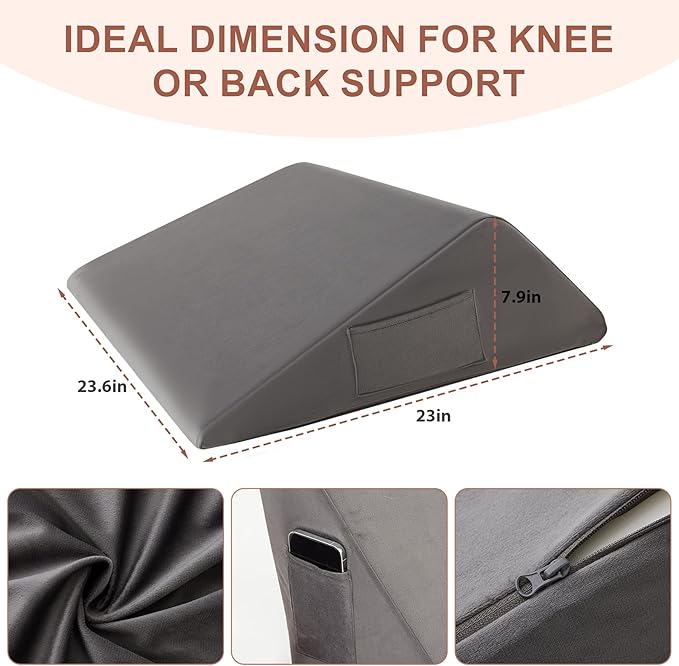 Knee Wedge Pillow, Memory Foam Leg Pillow Bed Wedge for Sleeping, Post Surgery Triangle Pillow for Knee Support, Leg Elevation, Knees Hip Back Pain Relief (23.6" x 23" x 7.9", Large Size, Short Plush)