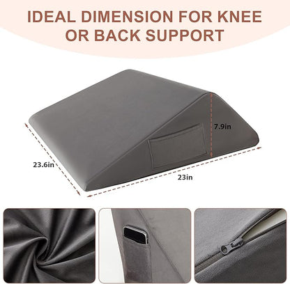 Knee Wedge Pillow, Memory Foam Leg Pillow Bed Wedge for Sleeping, Post Surgery Triangle Pillow for Knee Support, Leg Elevation, Knees Hip Back Pain Relief (23.6" x 23" x 7.9", Large Size, Short Plush)