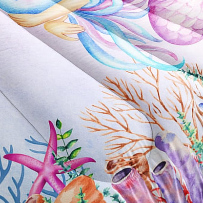 Mermaid Comforter Set Full Size Jellyfish Turtle Bedding Set Fish Grass Quilt Bed Set for Kid Girls with 1 Comforter and 2 Pillowcases