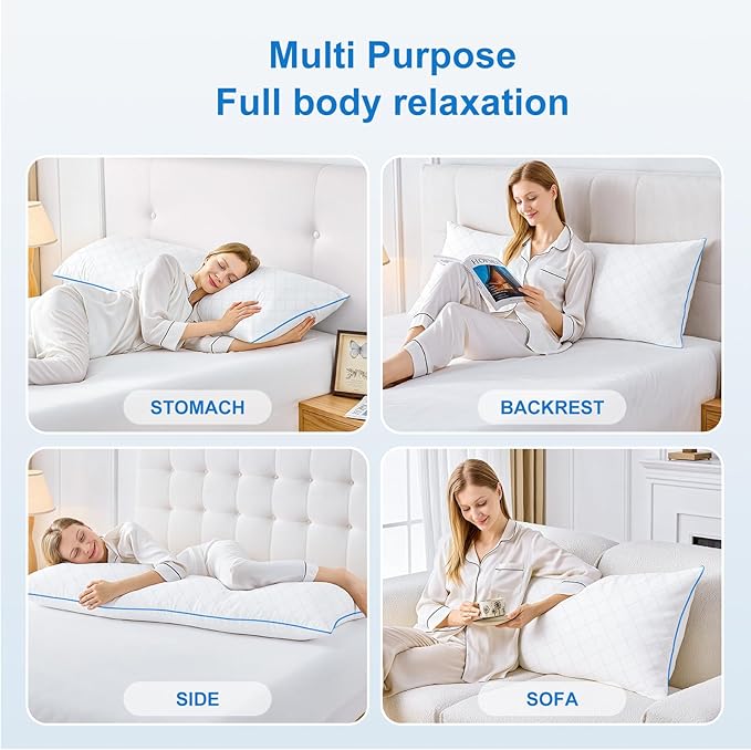 YZ HOME Long Body Pillow for Adults - Firm Body Pillow Insert with Shredded White Memory Foam, Adjustable Height, Soft Support for Side Sleeping, Pregnant Women, Washable (White, 20x54 Inch)