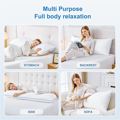 YZ HOME Long Body Pillow for Adults - Firm Body Pillow Insert with Shredded White Memory Foam, Adjustable Height, Soft Support for Side Sleeping, Pregnant Women, Washable (White, 20x54 Inch)