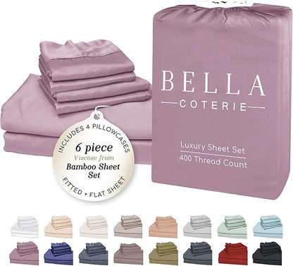 Bella Coterie 6 Piece Luxury Bamboo Viscose King Size Sheet Set | 100% Organically Grown | Cooling for Hot Sleepers | 18" Deep Pocket | Soft & Hypoallergenic | 4 Pillowcases [Lilac]