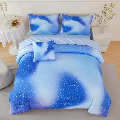 URBONUR 6Pcs Gradient Glitter Comforter Set for Girls Twin Size Blue Galaxy Kids Bedding Set for Boys Comforter Sets Soft Bed in A Bag Twin (Ombre Blue)