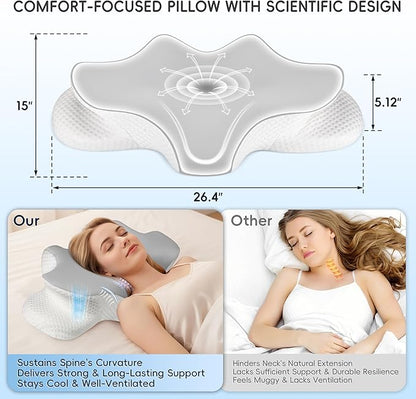 Cervical Neck Pillow for Pain Relief, Ergonomic Contour Pillow for Sleeping, 2 Heights Cooling Pillow for Neck and Shoulder Support, Memory Foam Orthopedic Pillow for Side Back Stomach Sleepers