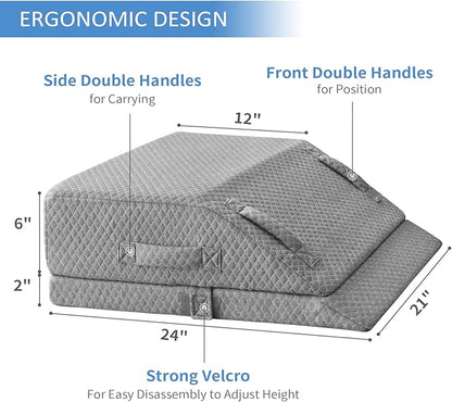 Adjustable Leg Elevation Pillows for Swelling, Cooling Gel Memory Foam Wedge Pillows for After Surgery, Sciatica Back Knee Hip Ankles Pain Relief, Leg Pillows for Sleeping Blood Circulation