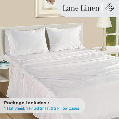 LANE LINEN 100% Egyptian Cotton Full Size Bed Sheets, Soft & Comfy Luxury Hotel Style Thick Full Size Sheets, Fully Elasticized Reinforsed Seams No Pill Natural Cooling - White Sheets