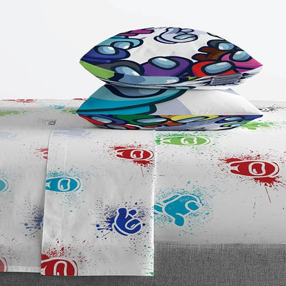Jay Franco Among Us Space Splatter 5 Piece Full Size Bed Set - Includes Comforter & Sheet Set - Super Soft Fade Resistant Microfiber (Official Among Us Product)
