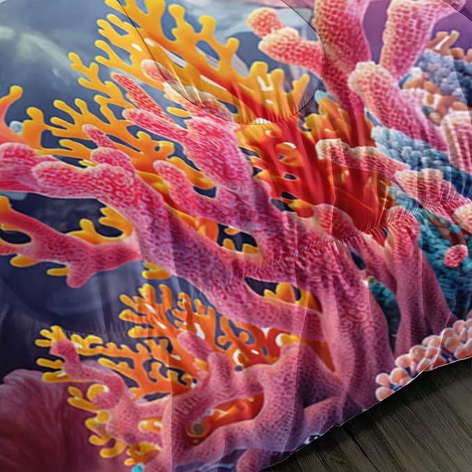 3D Octopus Comforter Set Full Size 3Pcs Nautical Ocean Bedding Set Seaweed Quilt Bed Set for Boys Girls with 1 Comforter and 2 Pillowcases