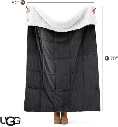 UGG Nita Throw Blanket Soft Reversible Plush Throw for Couch or Bed Washable Warm Fluffy Blanket for College Dorm Essentials and Bedding with Down Alternative Fill, 50-inch x 70-inch, Charcoal Grey