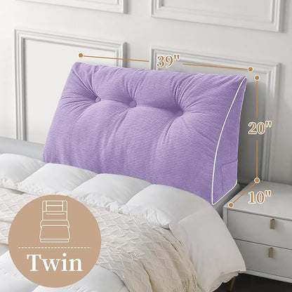 Sasttie Headboard Pillow Twin/Twin XL, Wedge Pillow Headboard for Dorm, Triangular Daybed Backrest Cushion for Sitting or Reading in Bed, with Removable Washable Cover, Purple