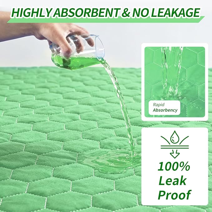 Waterproof Washable Underpads Pee Pad (Green 34" x 52" 2 Pack), Reusable Absorbency Bedwetting Incontinence Bed Pads for Kids Adults Elderly Dog Pet, Puppy Pads for Mattress Couches Sofas Floors