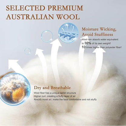 YOUR MOON Organic Wool Pillow Queen Size Set of 2, Soft Support Bed Pillows for Sleeping, Natural Wool & Down Alternative Filling, Luxury Hotel Quality Pillows,100% Cotton Cover (Off White)