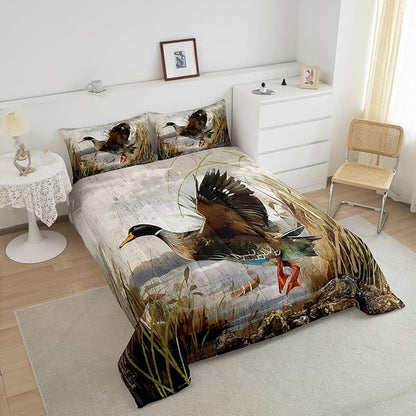 Feelyou Mallard Duck Bedding Set Boys Girls Wild Duck Hunting Comforter Set for Kids Women Men Soft Lodge Cabin Farmhouse Comforter Quilt Room Decor Full Size Duvet Set Boys