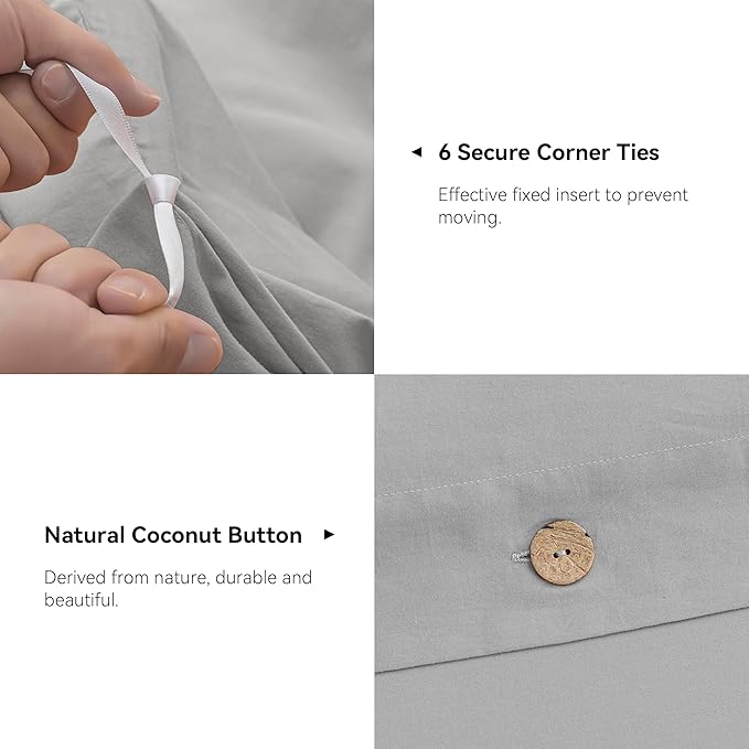 JELLYMONI Cotton Duvet Cover Full Size - Light Gray Comforter Cover with Button 100% Washed Cotton 3PCS Breathable Soft Solid Bedding Set Duvet Cover 80×90in & 2 Pillowcases (NO Comforter)