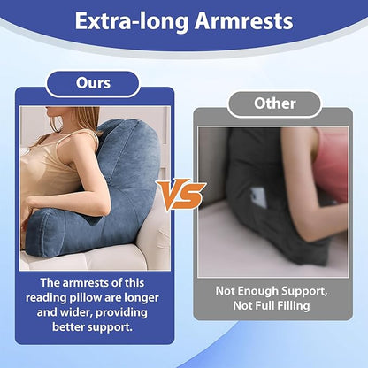 Reading Pillows for Sitting in Bed Adult, Back Pillow for Bed Sitting Up, Backrest Pillows with Shredded Foam for Adult&Teens, Support Pillow with Arms for Beds, Couch, Floor, 20in, Navy Blue