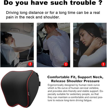 Crofy 2 Pack Car Neck Pillow, Softness Car Headrest Pillow for Driving with Adjustable Strap, 100% Memory Foam and Breathable Removable Cover, Comfortable Ergonomic Design (Red Side Rope)