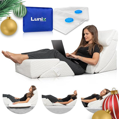 Lunix 6pcs Orthopedic Bed Wedge Pillow Set, Post Surgery Memory Foam for Back, Neck, and Leg Pain Relief, Adjustable Sitting Pillow for Sleeping, Acid Reflux and GERD, Hot Cold Pack, White