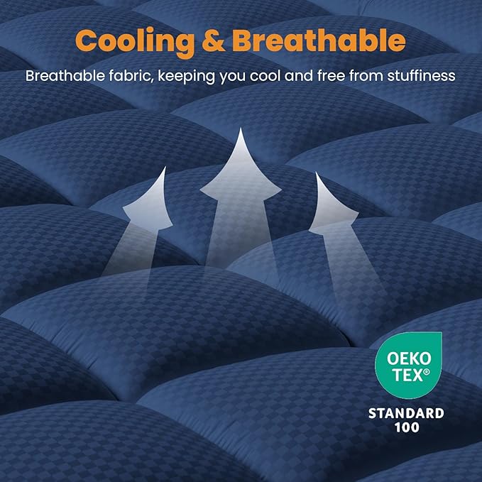 MATBEBY Twin Size Mattress Pad - Cooling Breathable Mattress Topper, Quilted Fitted Mattress Protector, Pillow Top Mattress Cover with 8-21" Deep Pocket, Machine Washable, Navy Blue, 39x75 Inches