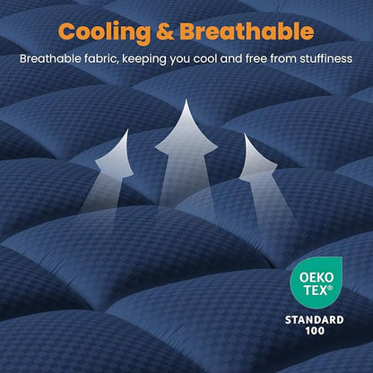 MATBEBY Queen Size Mattress Pad - Cooling Breathable Mattress Topper, Quilted Fitted Mattress Protector, Pillow Top Mattress Cover with 8-21" Deep Pocket, Machine Washable, Navy Blue, 60x80 Inches