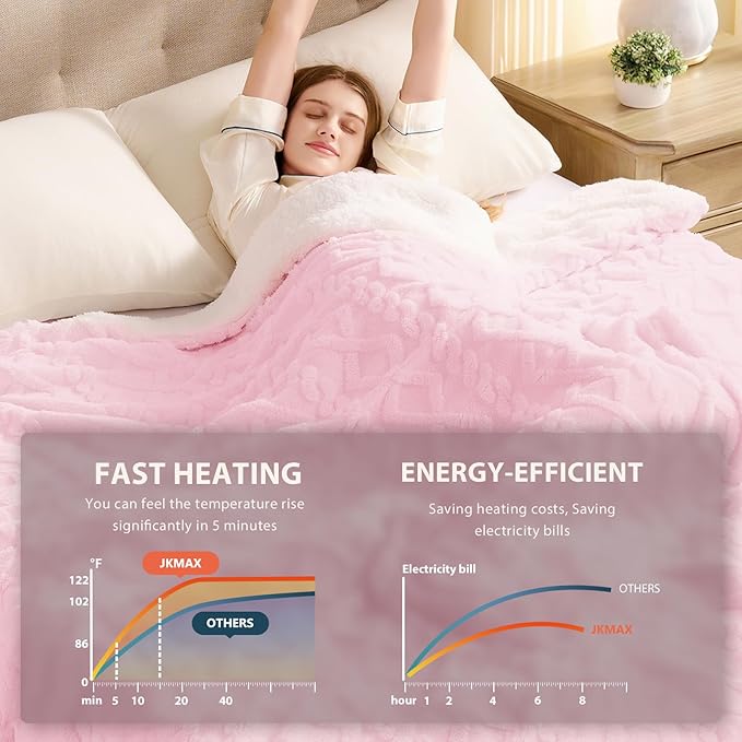 Heated Electric Blanket Queen Size-84"x90" Heating Blanket with 10 Heating Levels & 5 Time Settings Over-Heat Protection，Winter Warmer for Adults with ETL Certification（Pink）