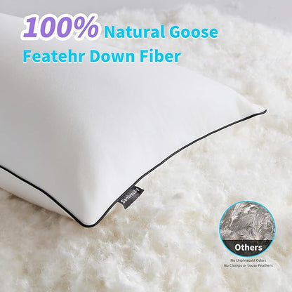 Feather Down Pillow Standard Size Set of 2, 100% Cotton Luxury Hotel Collection Bed Pillows for Sleeping, Down Surrounded Fluffy Soft Medium Firm Pillows for Side Back Stomach Sleepers 20" x 26"